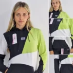 Buzo Hoodde Dortivo Canguro Mujer Speed Verde Negro Blanco