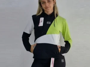 Buzo Hoodde Dortivo Canguro Mujer Speed Verde Negro Blanco