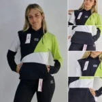 Buzo Hoodde Dortivo Canguro Mujer Speed Verde Negro Blanco